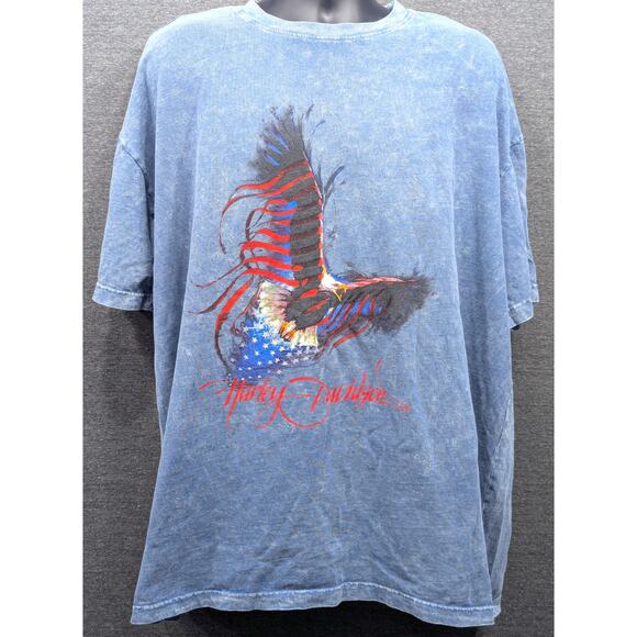 HARLEY DAVIDSON Mens T-Shirt - Blue, Eagle, Flag, Patriotic, Laramie, 2XL - Picture 1 of 5